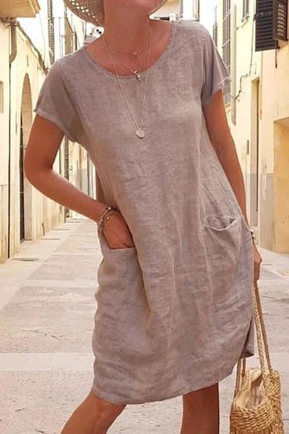Aliams | Leinen Casual Kleid mit Taschen