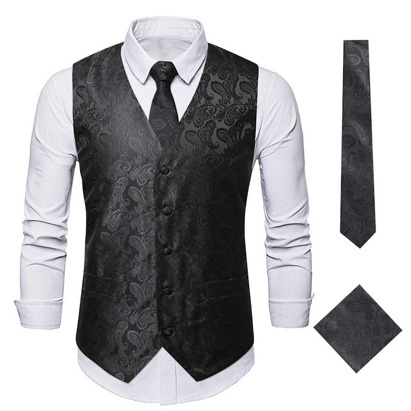 Herren Elegante Weste mit Paisleymuster und passendem Krawatten-Set Aliams