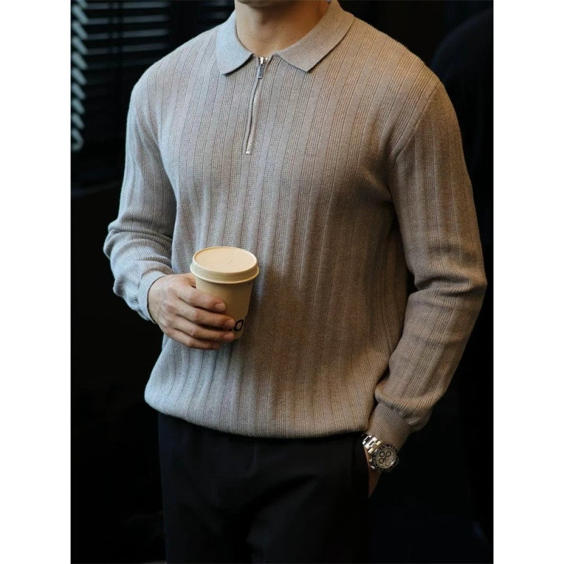 Herren Strickpullover mit Kragen und praktischem Reißverschluss Aliams