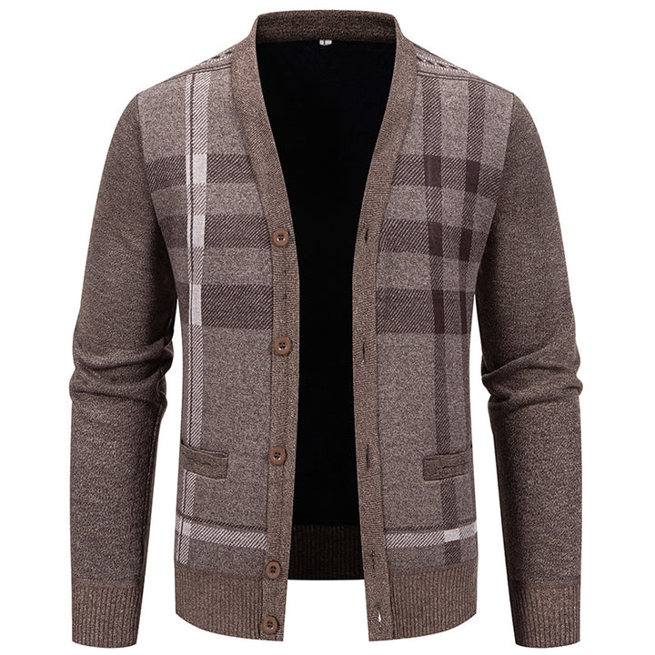 Herren Strickjacke mit modischem Karomuster und praktischen Knöpfen Aliams
