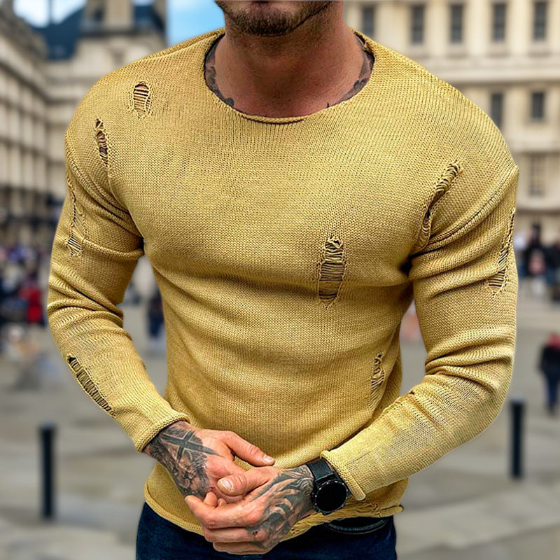 Herren Stylischer Rundhals Pullover mit ausgefransten Details Aliams