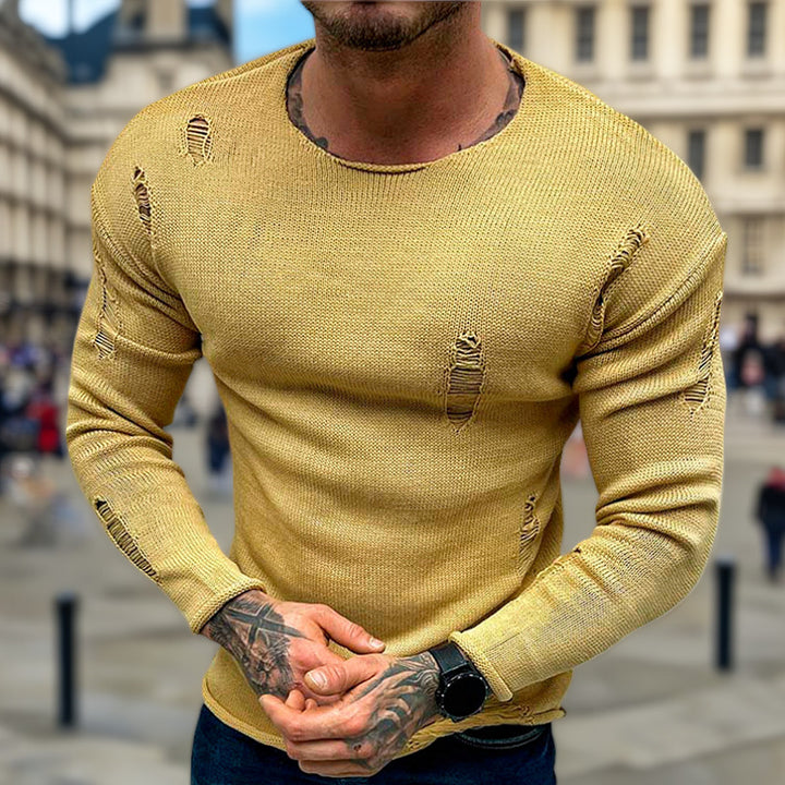 Herren Stylischer Rundhals Pullover mit ausgefransten Details Aliams