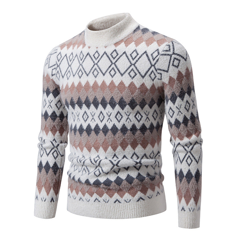 Herren Strickpullover mit geometrischem Muster und hohem Kragen Aliams