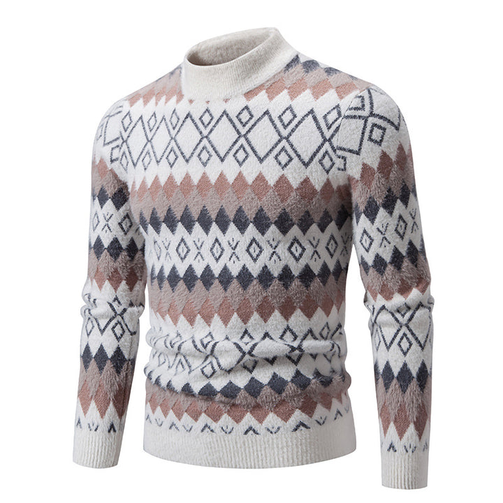 Herren Strickpullover mit geometrischem Muster und hohem Kragen Aliams