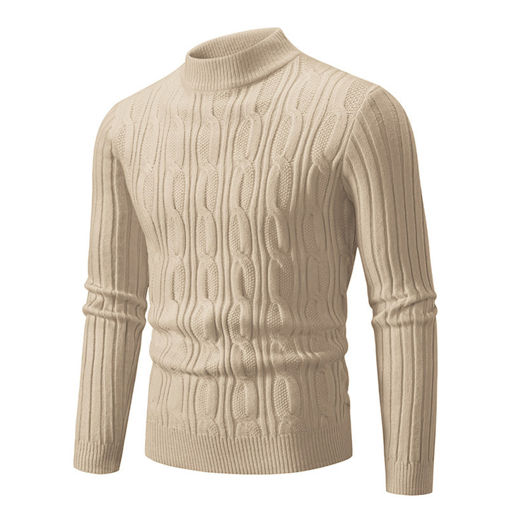 Herren Strickpullover mit magnetischem Zopfmuster und hohem Kragen Aliams