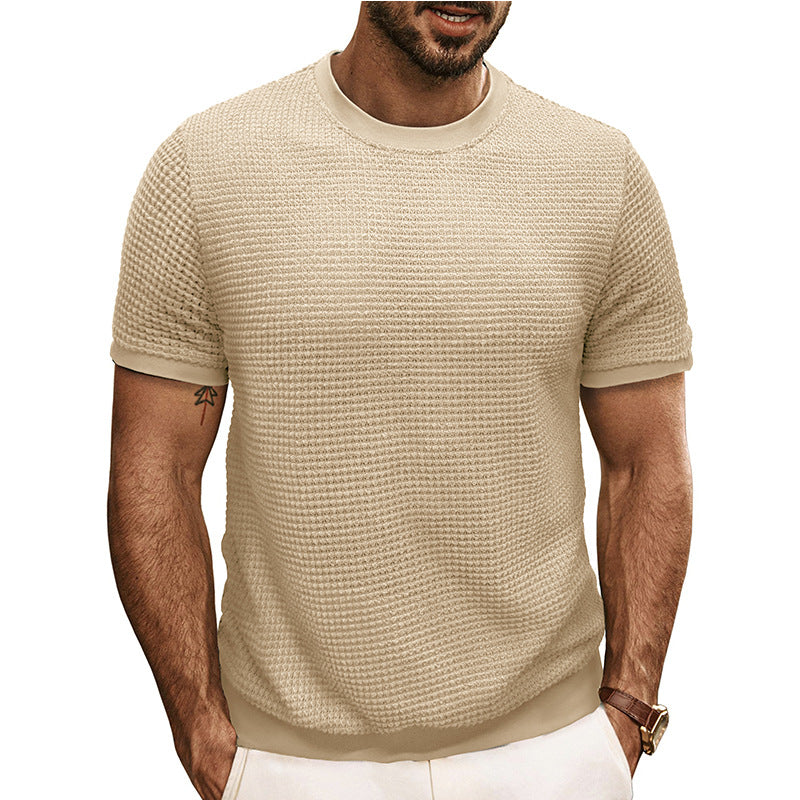 Herren Strukturiertes Kurzarm-T-Shirt aus atmungsaktivem Baumwollmix mit Rundhalsausschnitt Aliams