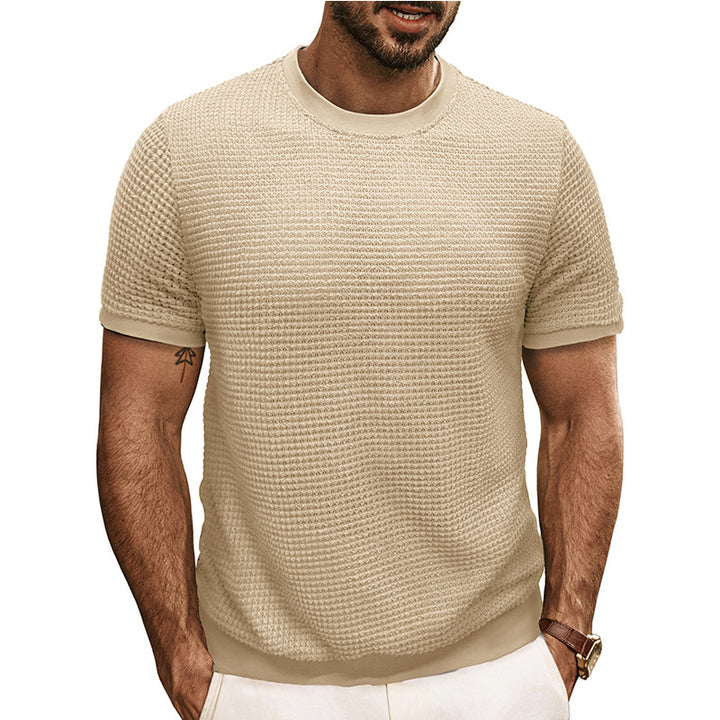 Herren Strukturiertes Kurzarm-T-Shirt aus atmungsaktivem Baumwollmix mit Rundhalsausschnitt Aliams