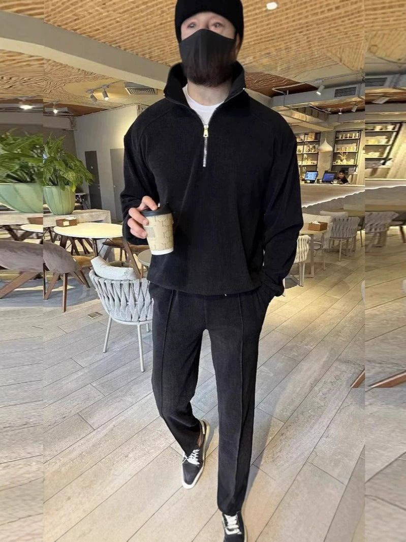 Herren sportliches Fleece-Outfit mit halbem Reißverschluss Aliams