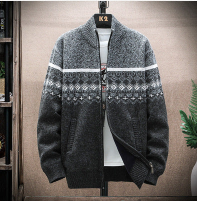 Herren Strickjacke mit nordischem Muster und modischem Reißverschluss Aliams