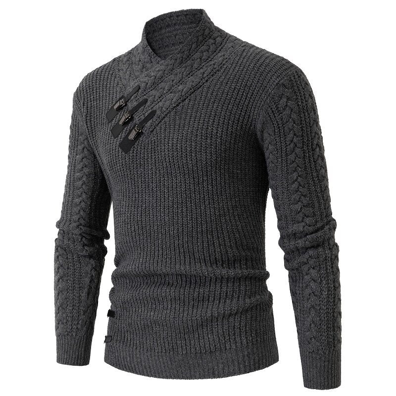 Herren Strickpullover mit elegantem Schalkragen und Zopfmuster Aliams