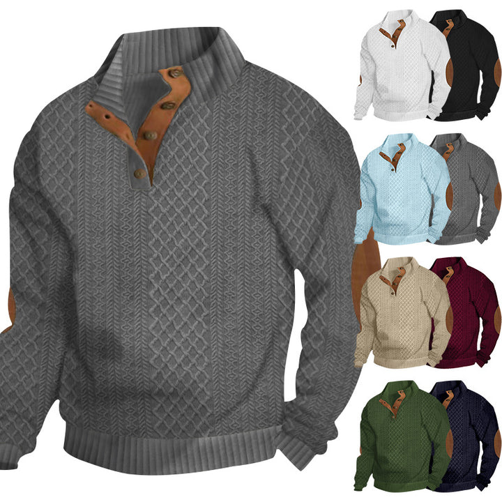 Herren Strickpullover mit innovativem Stehkragen und modernen Lederapplikationen Aliams