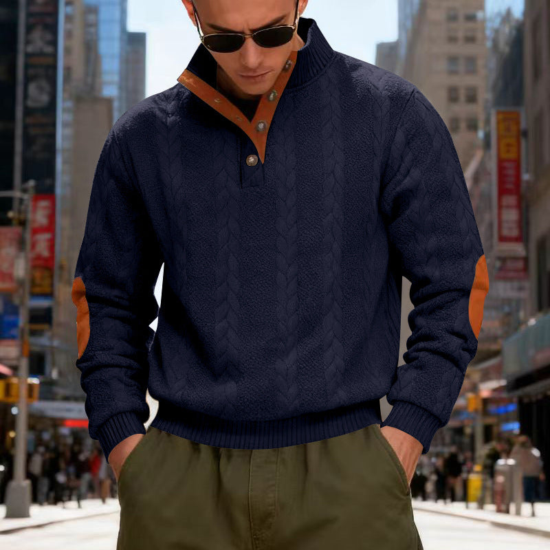 Herren strukturierter Pullover mit hohen Kragen und Druckknopfdetails Aliams