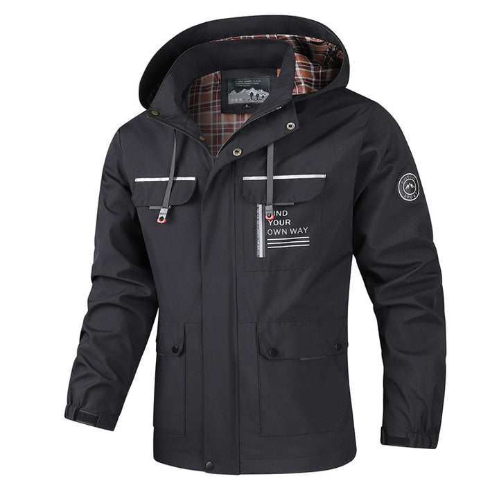 Herren wetterfeste Abenteuerjacke mit Kapuze und multifunktionalen Taschen Aliams