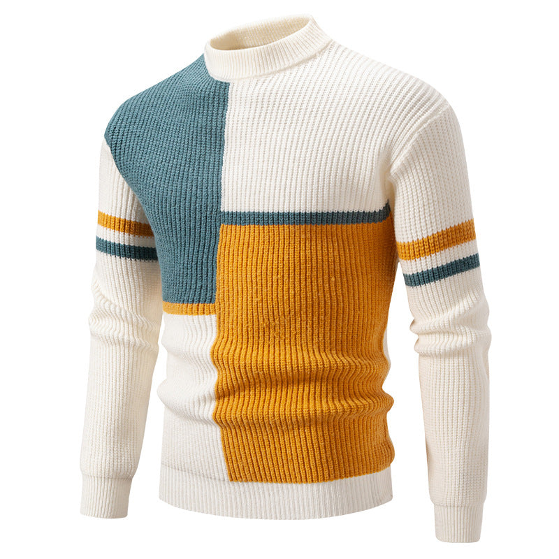Herren Strickpullover mit modernem Farbblockdesign und hohem Kragen Aliams