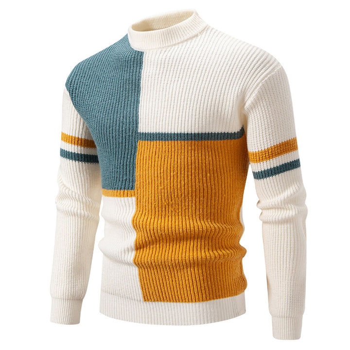 Herren Strickpullover mit modernem Farbblockdesign und hohem Kragen Aliams