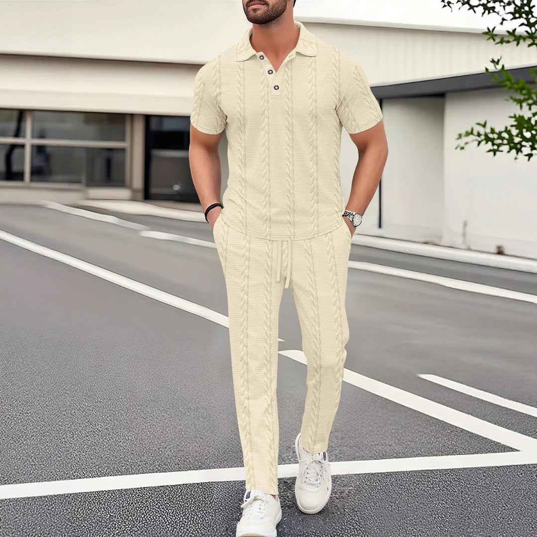 Herren modisches Polo- und Jogger-Set mit strukturiertem Design Aliams
