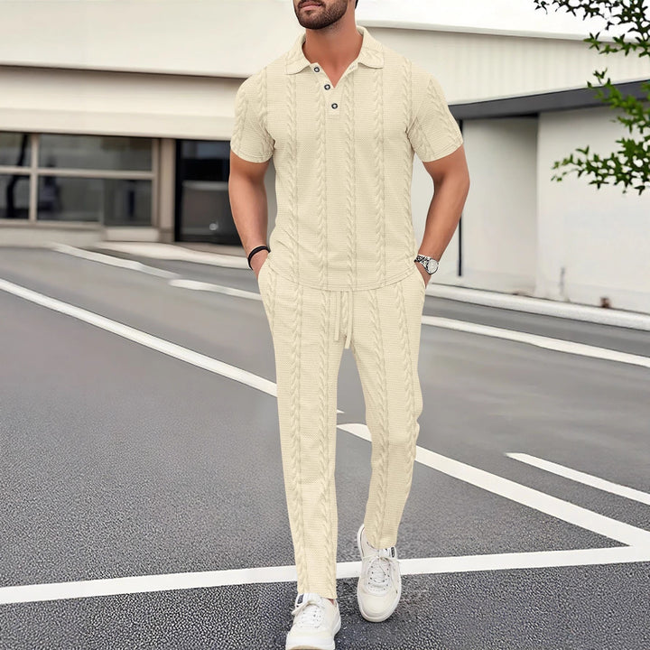 Herren modisches Polo- und Jogger-Set mit strukturiertem Design Aliams