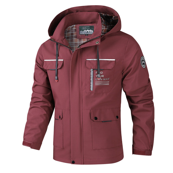 Herren wetterfeste Abenteuerjacke mit Kapuze und multifunktionalen Taschen Aliams