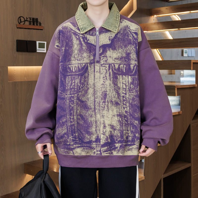 Unisex Oversized Sweatshirt mit blauem Denim-Design und Stehkragen Aliams