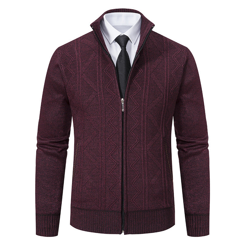 Herren Strickjacke mit modernem Zopfmuster und Stehkragen Aliams