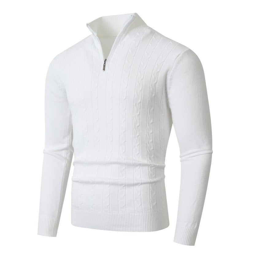 Herren stylischer Strickpullover mit hohem Stehkragen und durchgehendem Reißverschluss Aliams