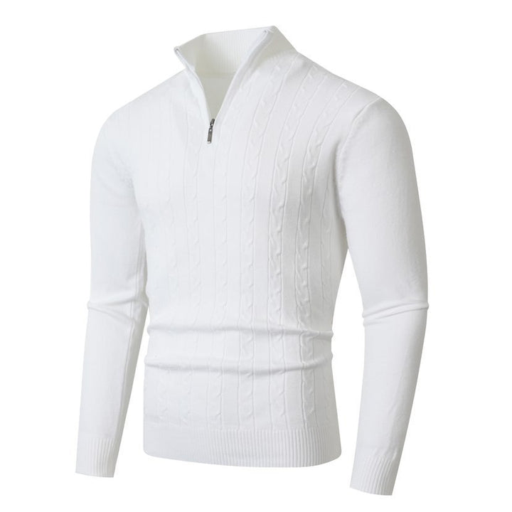 Herren stylischer Strickpullover mit hohem Stehkragen und durchgehendem Reißverschluss Aliams