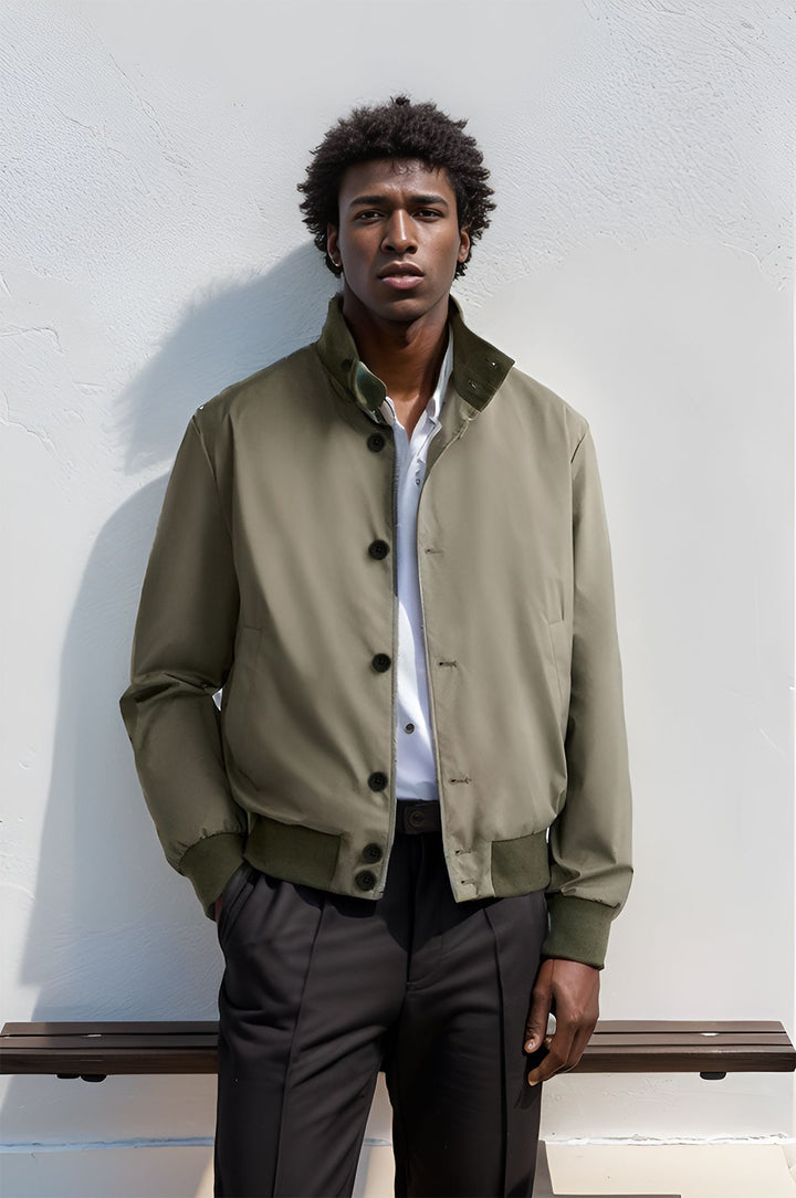 Herren stylische und praktische Bomberjacke mit elastischem Bund und Knopfleiste Aliams