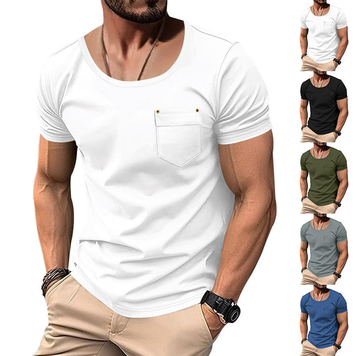 Herren T-Shirt mit praktischer Brusttasche und modernem V-Ausschnitt Aliams
