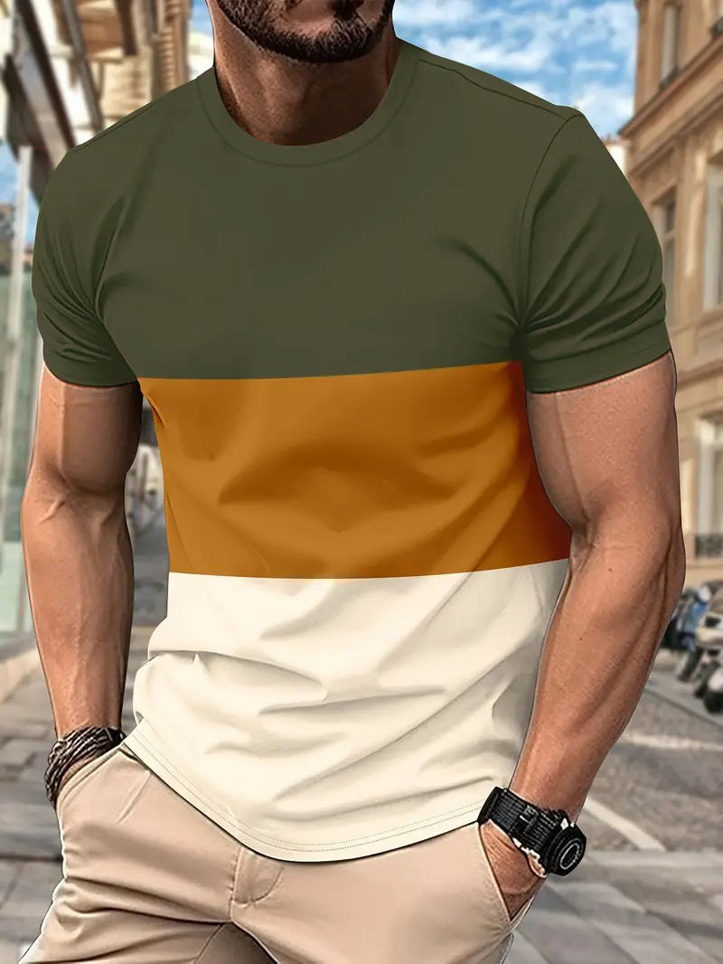 Herren T-Shirt mit modernem Farbblock-Design und Rundhalsausschnitt Aliams