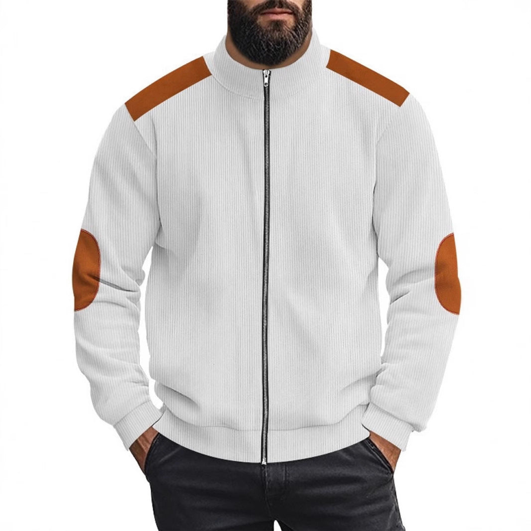 Herren Strickjacke mit modernen Lederakzenten und hoch geschlossenem Kragen Aliams