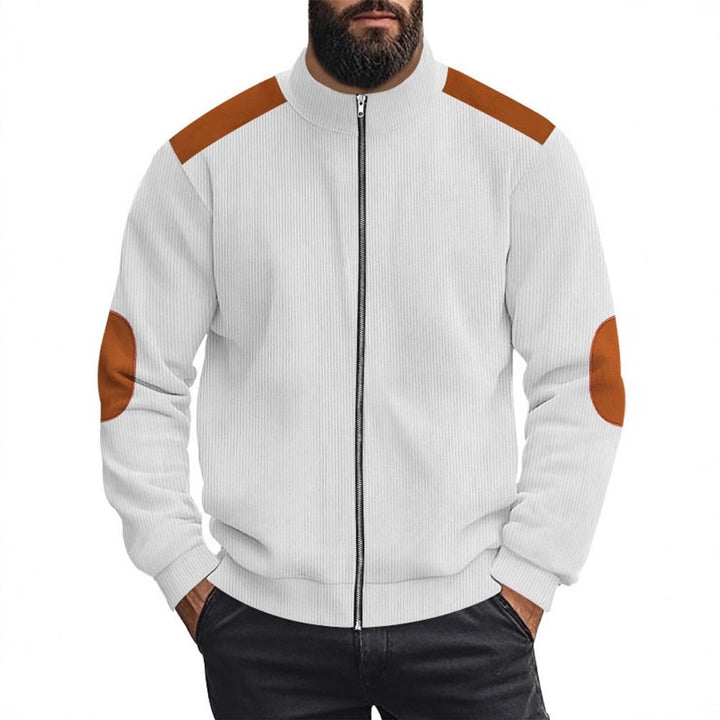 Herren Strickjacke mit modernen Lederakzenten und hoch geschlossenem Kragen Aliams