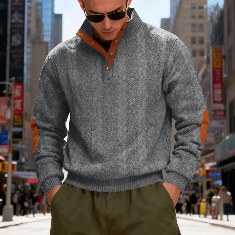 Herren strukturierter Pullover mit hohen Kragen und Druckknopfdetails Aliams