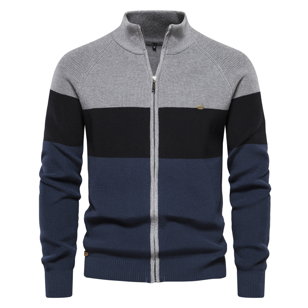 Herren Strickjacke mit modischem Farbblockdesign und hochwertigem Reißverschluss Aliams