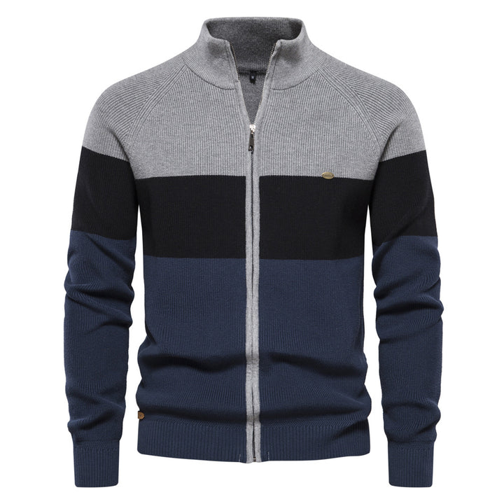 Herren Strickjacke mit modischem Farbblockdesign und hochwertigem Reißverschluss Aliams