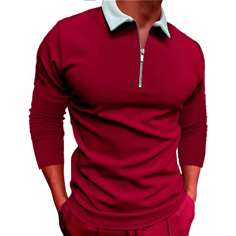 Herren sportlicher Pullover mit 1/4 Reißverschluss und kontrastierendem Kragen Aliams