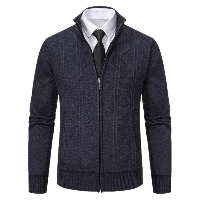Herren Strickjacke mit modernem Zopfmuster und Stehkragen Aliams