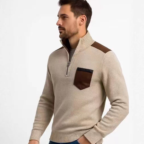 Herren Stehkragenpullover mit kontrastierenden Details und praktischen Taschen Aliams