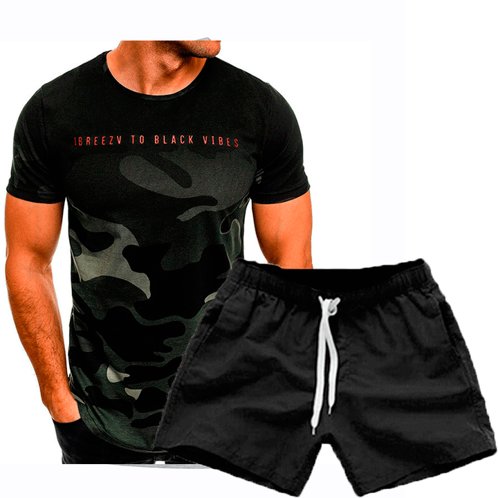 Herren Sportliches Camouflage T-Shirt und Freizeitshorts Set Aliams