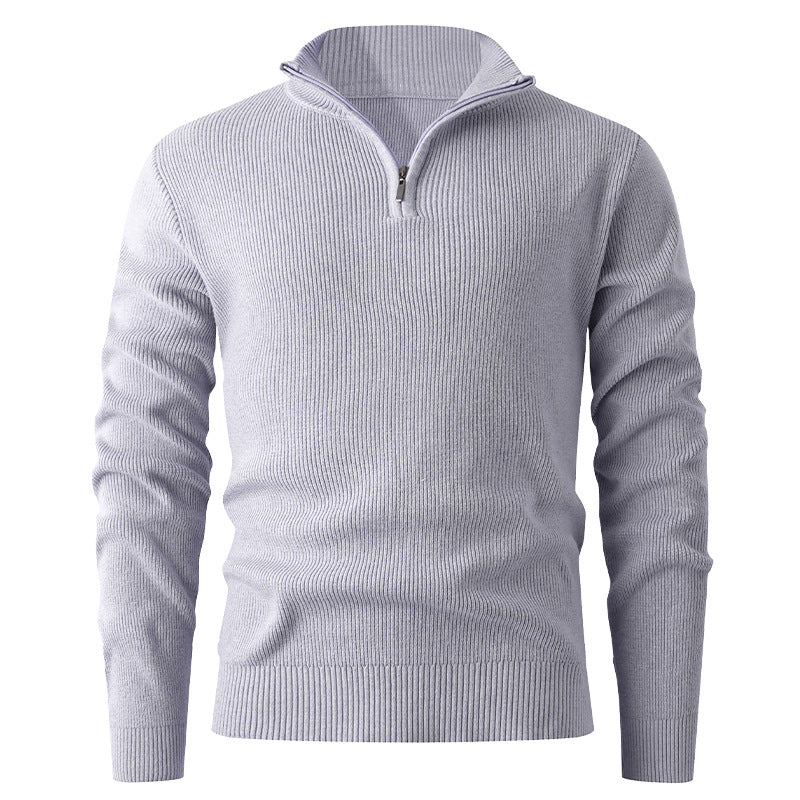 Herren Stehkragenpullover mit modernem Reißverschluss und feinem Rippstrick Aliams