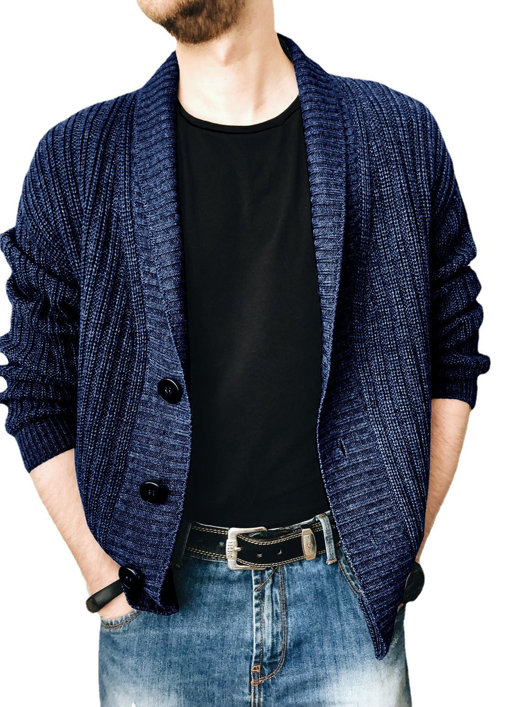 Herren Strickjacke mit modischem Schalkragen und praktischen Knöpfen Aliams