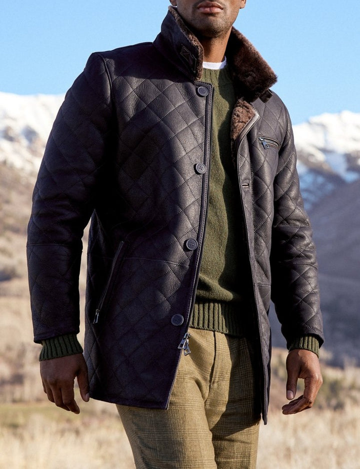 Herren Steppjacke mit luxuriösem Kunstfellkragen Aliams