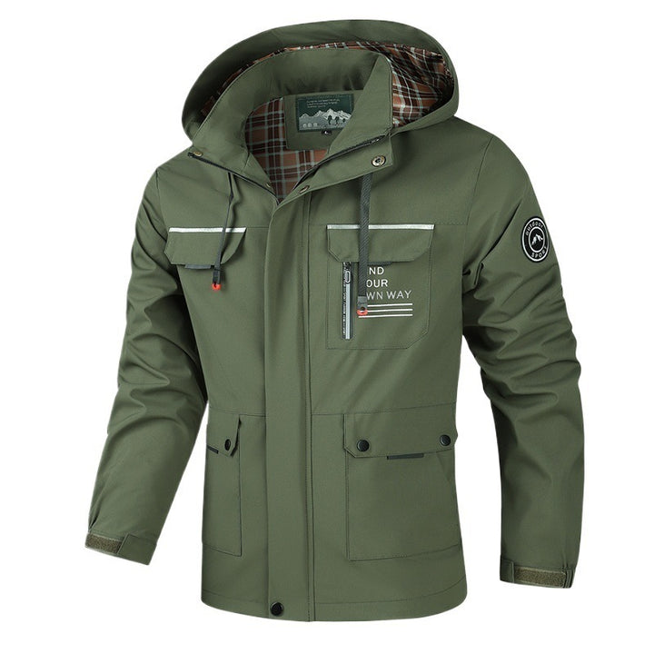 Herren wetterfeste Abenteuerjacke mit Kapuze und multifunktionalen Taschen Aliams