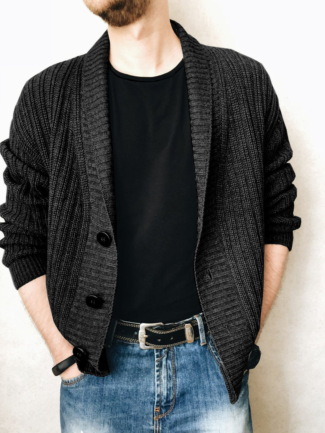 Herren Strickjacke mit modischem Schalkragen und praktischen Knöpfen Aliams