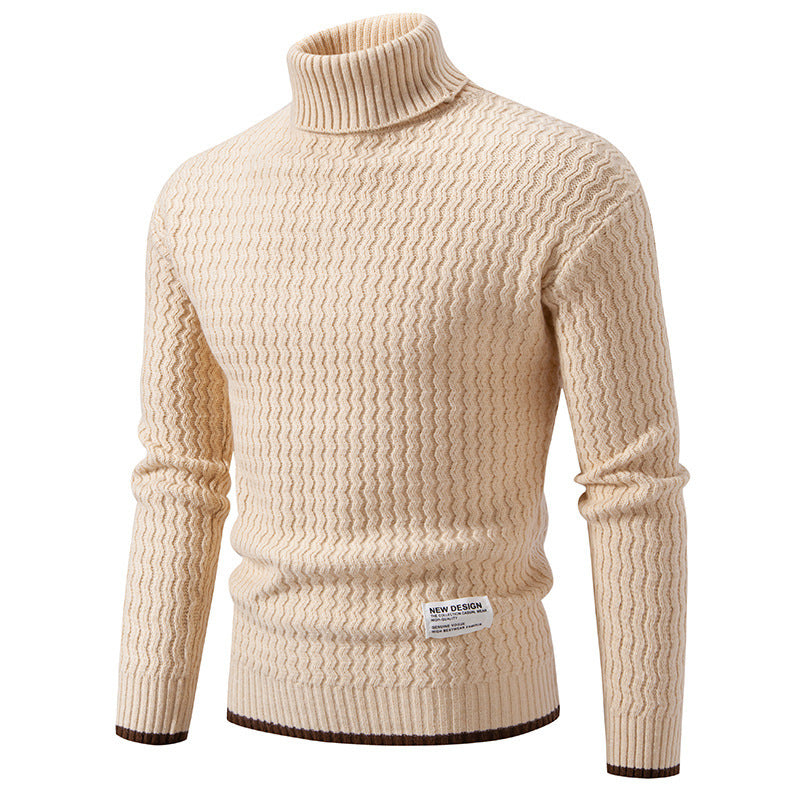 Herren Strickpullover mit hohem Kragen und strukturiertem Zopfmuster Aliams