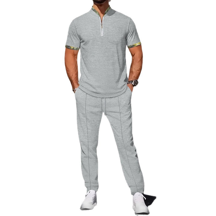 Herren Sportliches Kurzarm-Oberteil mit Reißverschluss und bequemen Jogginghosen Aliams