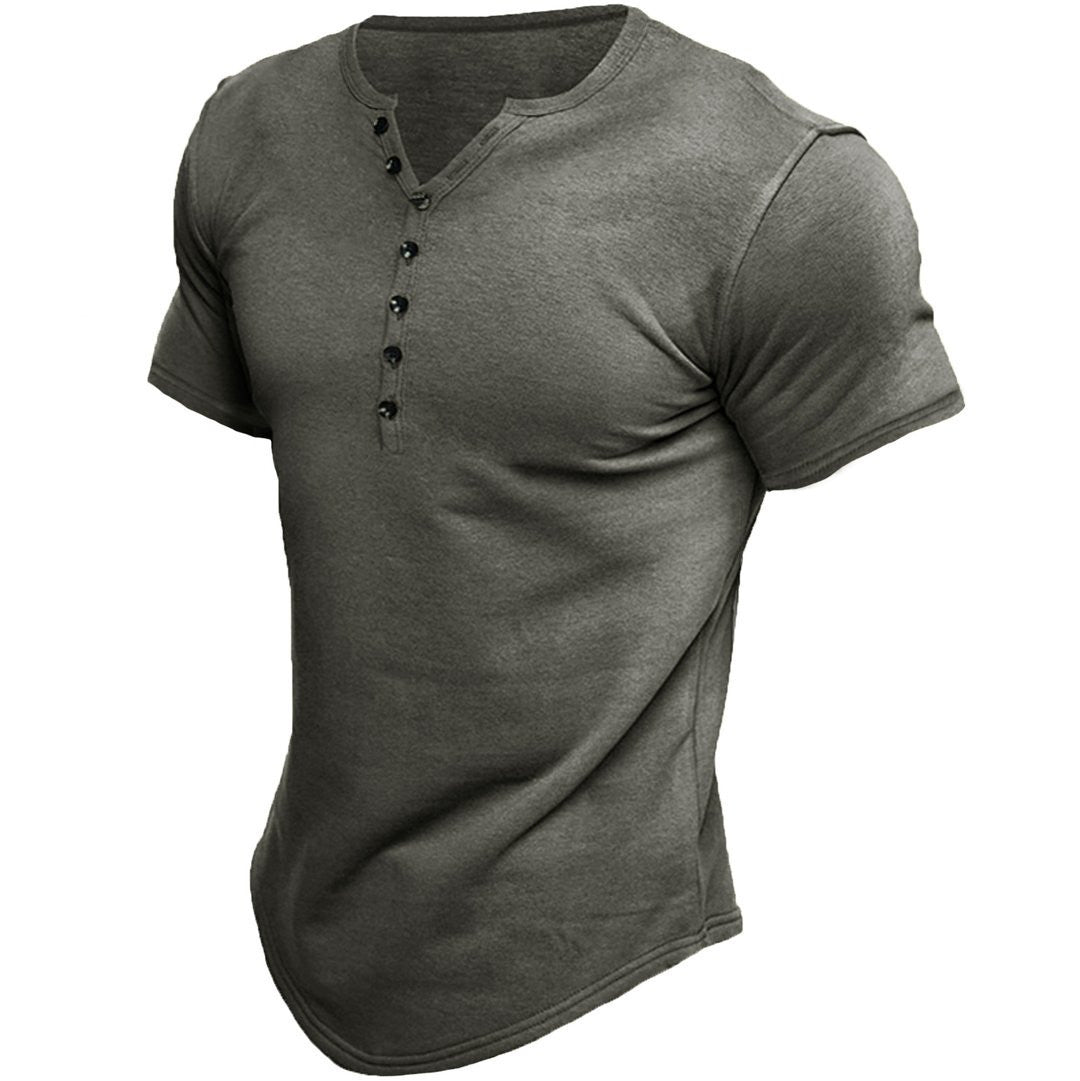Herren T-Shirt mit modischem Henley-Ausschnitt und dekorativen Knöpfen Aliams