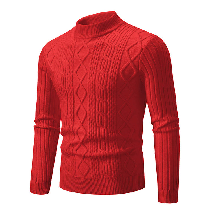 Herren Strickpullover mit hohem Kragen und Zopfmuster Aliams