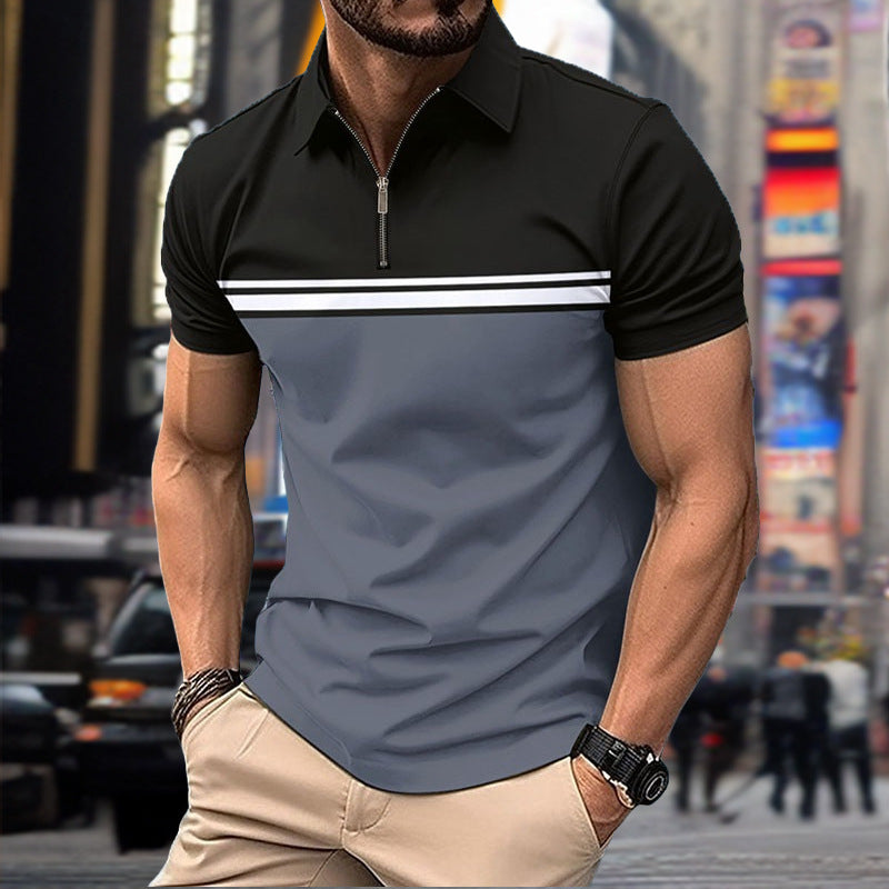 Herren sportliches Kurzarm-Polohemd mit Reißverschluss und modernen Farbstrukturen Aliams