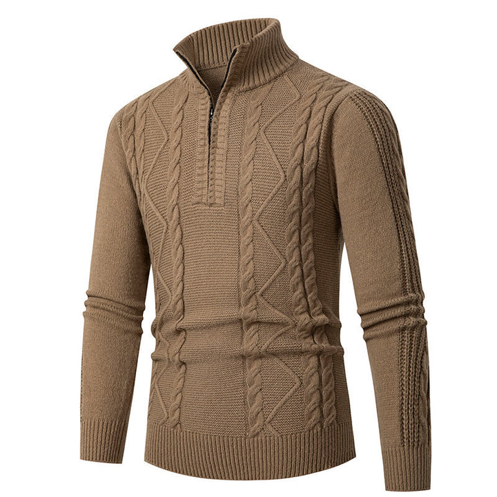Herren Strickpullover mit hohem Kragen und Zopfstrickmuster Aliams