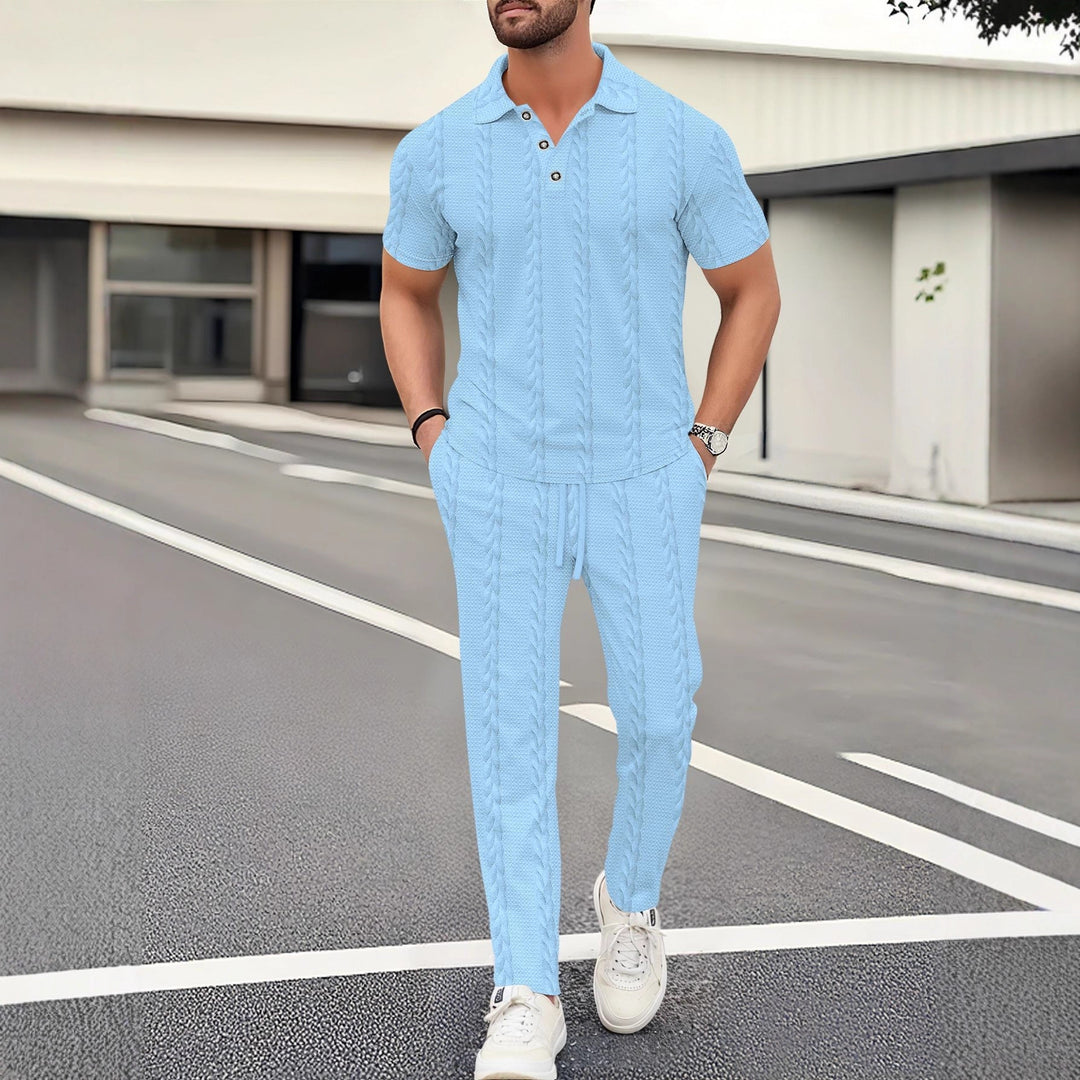 Herren modisches Polo- und Jogger-Set mit strukturiertem Design Aliams